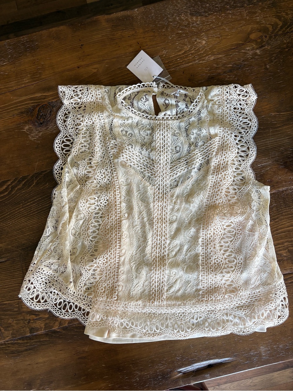 LC Lauren Conrad Cream Lace Overlay Sleeveless Top